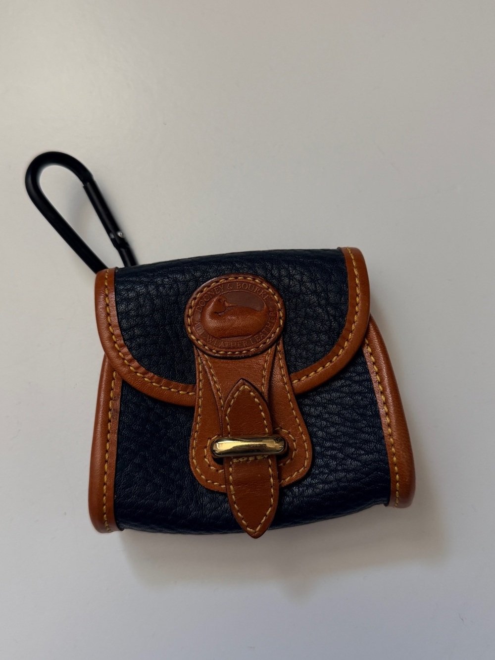 Vintage Dooney & Bourke Black with Brown Trim Leather Mini Pouch with Carabiner